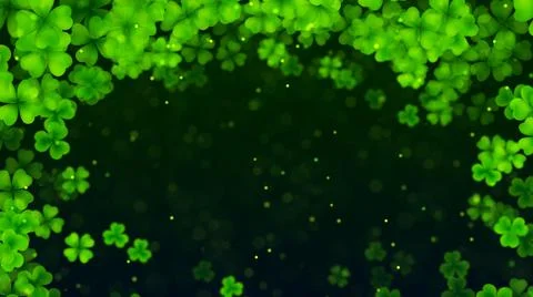 Festive Green Blurry Focus Three And Four Leaf Clovers Border Frame Glitter Dust Stock Illustration
