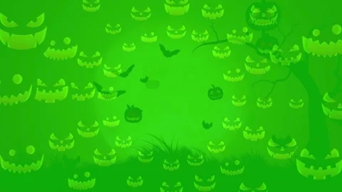 Festive green halloween background loop featuring spooky pumpkins and flying bat Stock-Footage 348121125