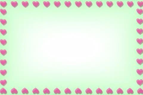Festive green light frame with raspberry pink hearts by side Ilustração Stock