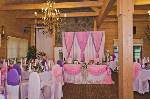 Festive hall in a pink version Stock Photos