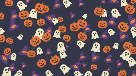 Festive Halloween Pattern with Jack-o'-lanterns ghosts and witches hats Stock Footage 319314008