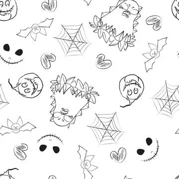 Festive halloween pattern with monsters, pumpkins and cobwebs. Stock Illustration