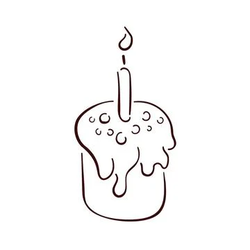 Festive Happy Easter pie with candle in line art style. Sweet pastries with Stock Illustration