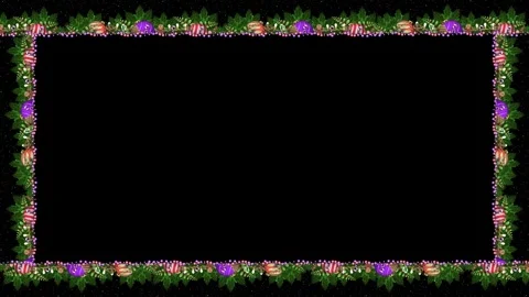 Festive holiday border with candy canes and glowing string lights Stock Footage 323622603