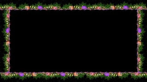 Festive holiday border with glowing string lights and gingerbread Stock Illustration