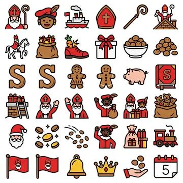 Festive Holiday Icons Set Featuring Traditional Seasonal Characters and Cul.. Stock-Illustration