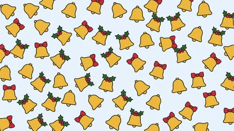 Festive holiday pattern with bells holly and red ribbons on a light backgroun Stock Footage 319323993