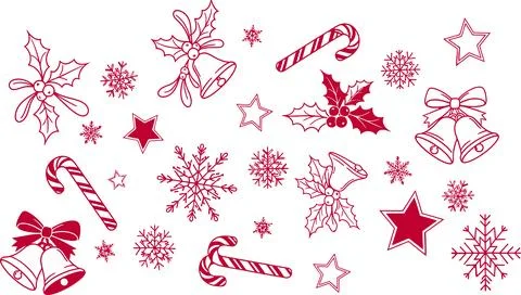 Festive holiday pattern features candy canes, snowflakes, jingle bells, mistl Stock Illustration