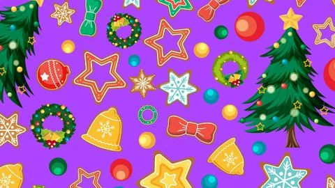 Festive Holiday Pattern with Gingerbread Cookies and Christmas Trees Stock Illustration
