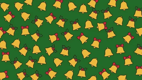 Festive holiday pattern with yellow bells and red bows on green background Stock Footage 319323293