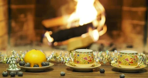 Festive installation. Two cups stand on a table decorated for the holiday. Video stock 222795632