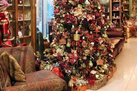 Festive interior with Christmas tree Stock Photos