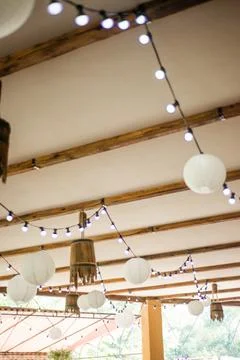 Festive interior of the restaurant Stock Photos