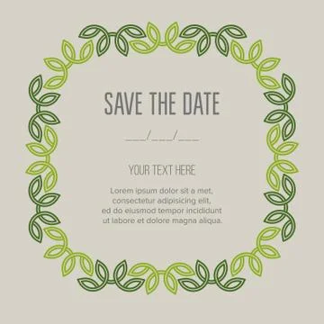 Festive invitation card with linear deciduous frame Stock Illustration