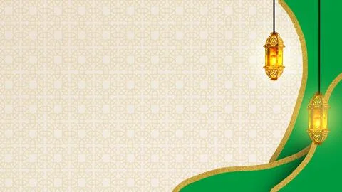 Festive Islamic background featuring glowing golden lanterns, decorative ge.. イラスト素材