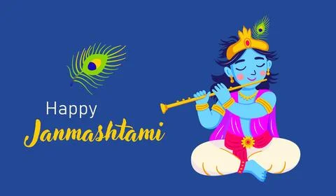 Festive Janmashtami banner with Krishna elements Stock Illustration