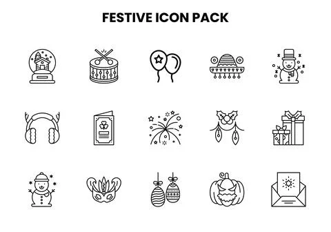 Festive Line Bundle Icons Pack Stock Illustration
