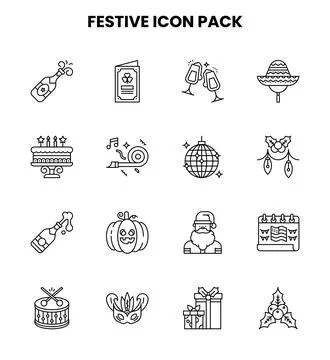 Festive Line Design Icons Pack Stockillustratie