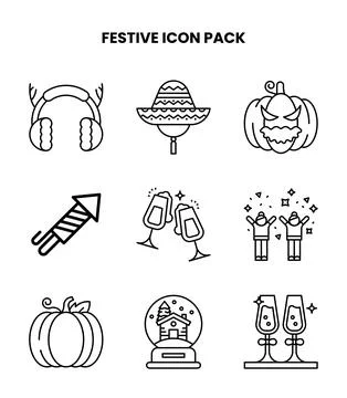 Festive Line Design Icons Pack Stock Illustration