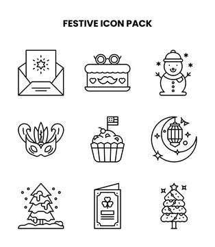 Festive Line Icons Pack Stock Illustration