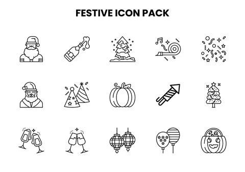 Festive Line Scalable Icons Pack Illustrazione stock