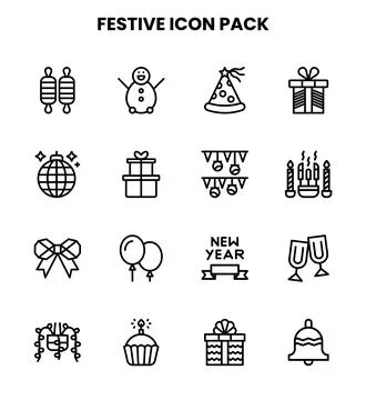 Festive Line Vector Icons Pack Stock Illustration