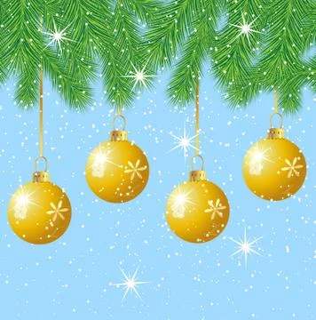 Festive marbles hang on the branches of tree,  vector  illustration Stock Illustration