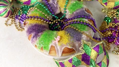 Festive Mardi Gras King Cake Stock Footage 300009306