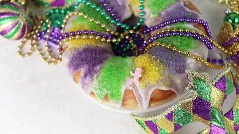 Festive Mardi Gras King Cake Stock Footage 300009460