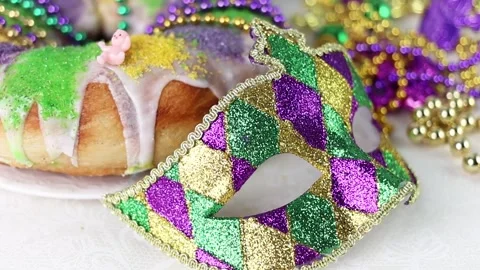 Festive Mardi Gras King Cake Stock Footage 300009625