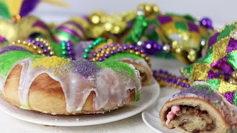 Festive Mardi Gras King Cake Stock Footage 300009662