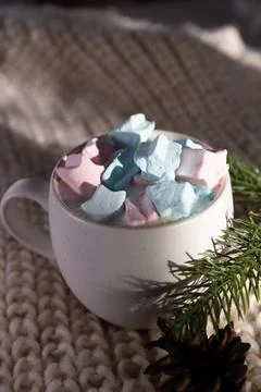 Festive marshmallow assortment, decorative caffeinated drink surrounded by Stock Photos