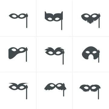 Festive masks silhouette in black on a white background Stock Illustration