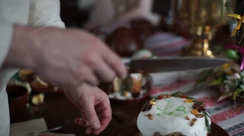 Festive meal. Easter table setting. Cakes. Pancake. Easter. Beautiful table. Eas Stock Footage 64816656