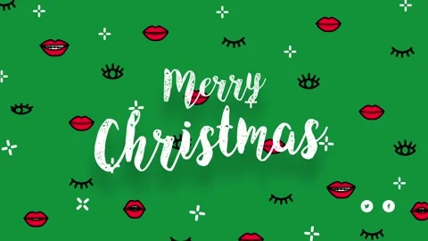 Festive Merry Christmas Green Pattern with Lips and Eyes Design Stock Footage 341920421