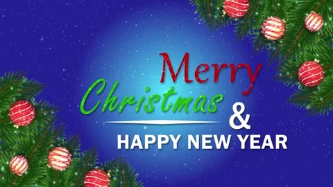 The festive message is surrounded by snowy sparkles, pine, and classic red .. Stock Footage 321199180