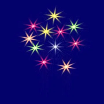 Festive, multi-colored fireworks on a blue background illustration. Stock Illustration