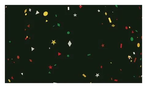 Festive multi colored geometric shapes scattered across dark green matte ba.. イラスト素材