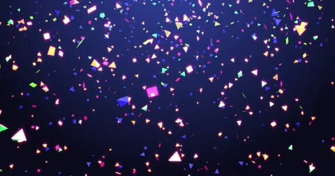Festive multicolored confetti falling on a dark blue background. 4K Stock Footage 168355826