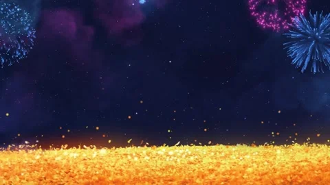 Festive new year celebration background with fireworks and golden confetti Stock-Footage 337464720