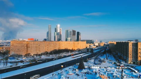 Festive New Year Moscow with a view of the ice city with slides, Christmas tree  Stock Footage 119488448