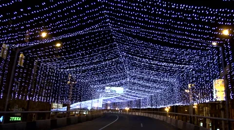 Festive Night Bridge With Lights Stock Footage 46966789