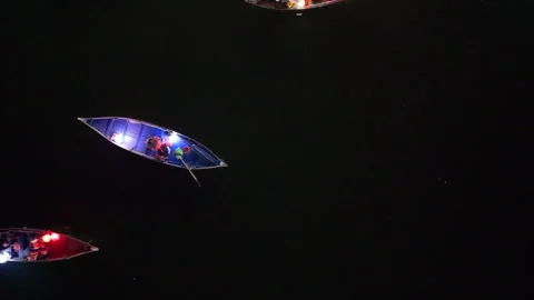 Festive Night in Hoi An with Lanterns and Riverboats Stock Footage 308959067