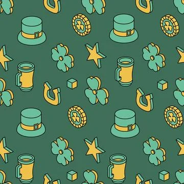 Festive ?olorful background for St Patrick's Day. Isometric seamless patter.. Stock Illustration