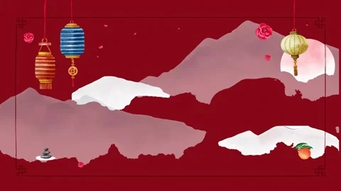Festive Oriental Red Background Red Moon Stock Footage 344053297