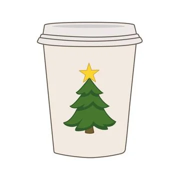 Festive paper cup featuring decorated Christmas tree with yellow star, perfect Stock Illustration