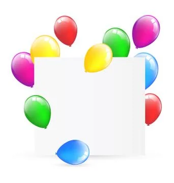 Festive paper frame with inflatable bright air balls isolated on Stock Illustration