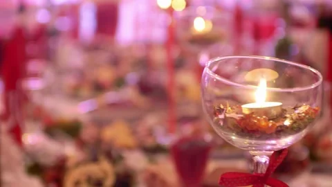 Festive party table with ornamentation decorations and many dishes and drinks Stock Footage 305595087