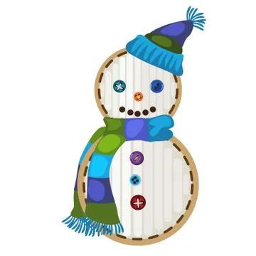Festive patch in the form of cartoon snowman isolated on a white background Ilustración de archivo