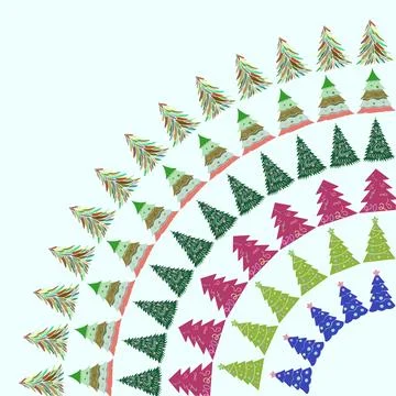 Festive pattern with a circular image of colorful Christmas trees Stock Illustration
